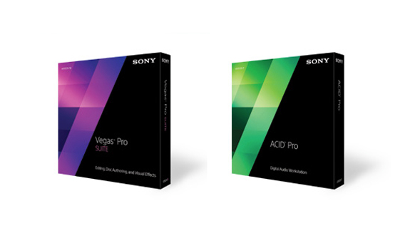 Two software boxes for Sony Vegas Pro Suite and ACID Pro on a white background.