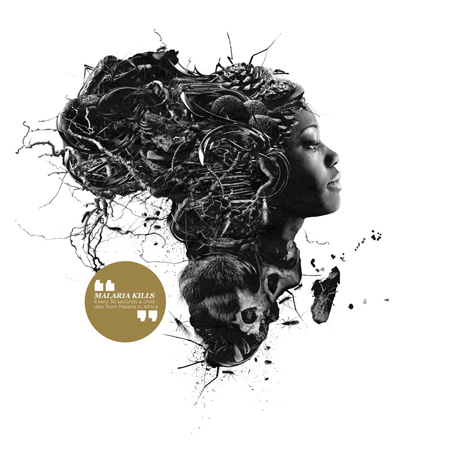 A black and white profile of a woman merged with the silhouette of Africa, composed of organic textures.