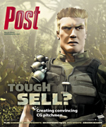 Digitally rendered character with blond hair and stern expression, wearing military-style clothing, on Post magazine cover.
