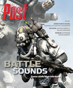 Cover of Post magazine with a soldier holding a rifle and a large mech in the background. Text reads 'BATTLE SOUNDS'.