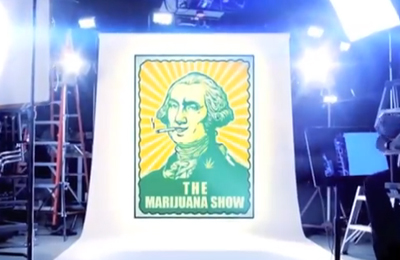A poster featuring a stylized portrait of George Washington with a lit joint, titled 'The Marijuana Show'.