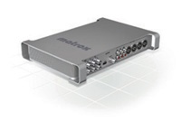 A silver Matrox electronic device with various input and output ports on the front panel.