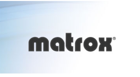 The Matrox company logo in black lowercase letters against a light blue and white gradient background.