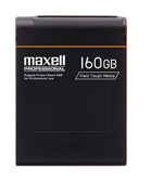 A black Maxell Professional 160GB Field Tough Media memory card against a white background.