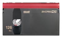 A black DVCPRO HD video cassette with a red top and the number 126 XL printed on the side.