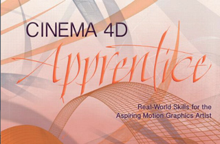 Book cover with orange text reading Cinema 4D Apprentice over abstract flowing lines.