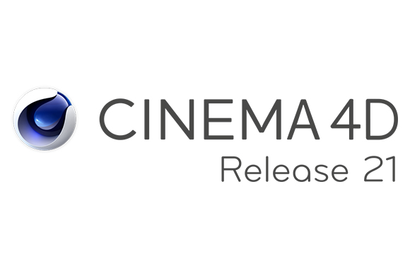 Cinema 4D Release 21 logo with a blue sphere icon on a white background.