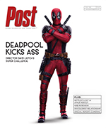 Deadpool in costume stands with arms crossed, holding two swords. Text reads "DEADPOOL KICKS ASS."