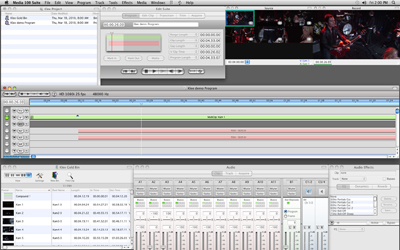A digital video editing software interface showing a timeline, video preview, and audio mixer tracks.