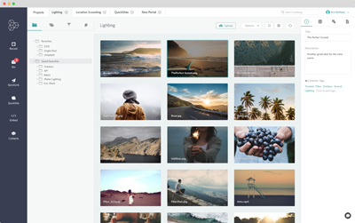 A software dashboard showing a gallery of various landscape, nature, and lifestyle images in a grid layout.