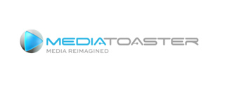 MediaToaster logo featuring a blue play button icon and gray text on a white background.