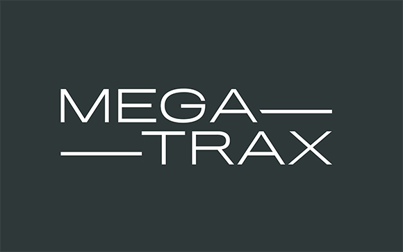 White text reading MEGA-TRAX on a dark gray background.