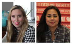 Two headshots of women, one with blonde hair in a checkered shirt and one with dark hair in a plaid shirt.