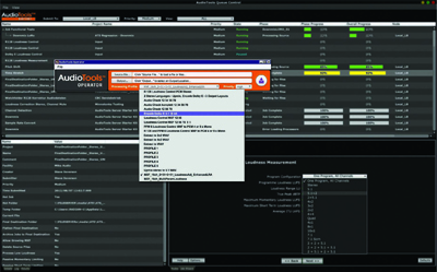 A dark-themed software interface showing a list of audio processing tasks and a pop-up menu.