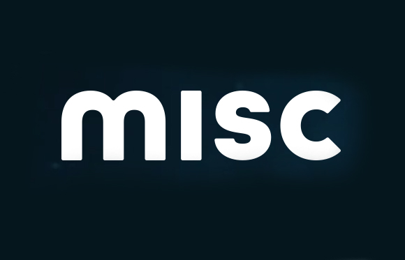 The word 'misc' written in a bold, white, lowercase sans-serif font against a dark blue background.