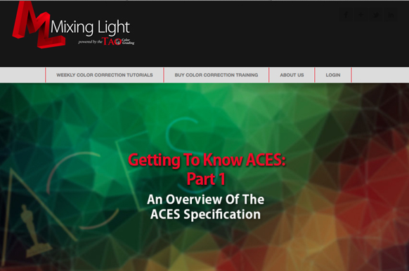 Mixing Light website header with navigation menu and title text over a colorful geometric background.