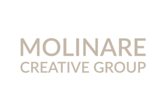 Molinare Creative Group logo in tan text on a white background.