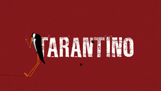 Stylized white text reading TARANTINO on a red background with a small black and white bird icon.