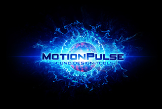 MotionPulse Sound Design Tools logo centered over a glowing blue energy sphere on a black background.