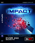 Blue background with red exploding debris and text reading Motionpulse Impact and Over 250 Sound FX.