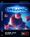 Abstract blue and red microscopic organic life forms with text overlay.