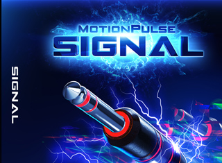 Blue glowing text reading 'MOTIONPULSE SIGNAL' above a metallic cable with electrical sparks.