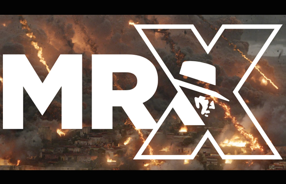 Large white text reading MRX over a background of explosions, fire, and thick smoke.
