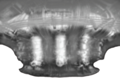 A blurry, grayscale abstract image with vertical light and dark patterns.