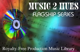 Colorful CD with light streaks over a background of musical notes and rainbow hues.