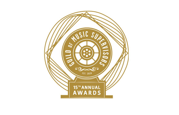 Gold circular logo for the Guild of Music Supervisors 15th Annual Awards on a white background.