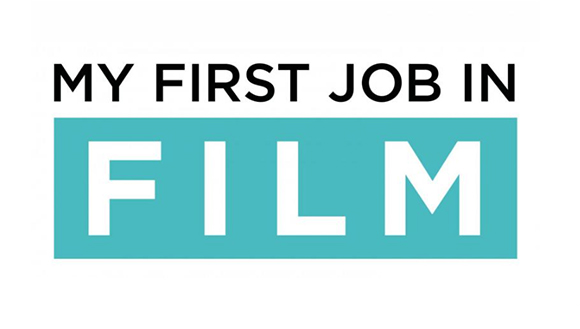 Black text reading 'MY FIRST JOB IN' above the word 'FILM' in white text on a teal rectangular background.