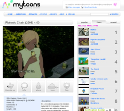 A webpage for MyToons showing an animation of a blonde woman looking at her phone next to a green bush.