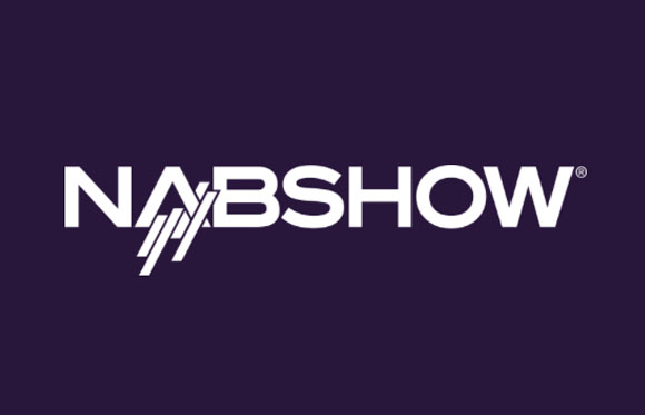 White NABSHOW logo with stylized diagonal lines on a dark purple background.