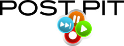 Black text reading POST PIT with colorful media control icons below.
