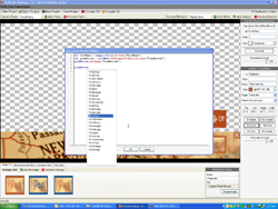 Software interface showing a central dialog box with a vertical list of selectable text options.