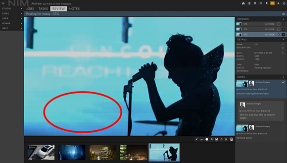 Software interface showing a silhouette of a singer against a blue background with a red circle drawn on the left.
