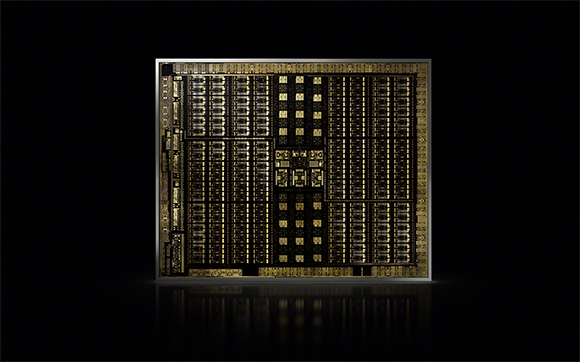 A detailed, golden electronic microchip circuit pattern centered on a black background.