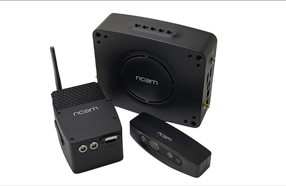 Three black electronic devices with 'ncam' logos arranged on a white background.
