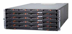 A black rack-mounted server chassis with five horizontal drive bays stacked vertically.