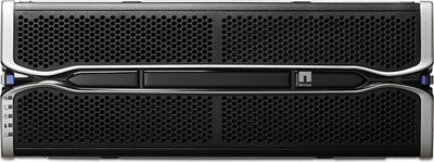 Front view of a black server rack unit with honeycomb ventilation and a central horizontal handle.