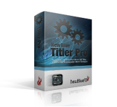 A 3D software box for NewBlue Titler Pro featuring gear graphics on a dark blue background.