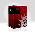 A red textured box featuring a large white sun graphic and the number 09 in black and red.