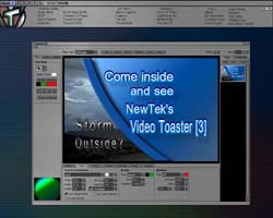 Software interface showing a blue graphic that reads 'Come inside and see NewTek's Video Toaster [3]'.