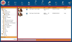 A software interface with a blue top navigation bar and a file directory list on the left.