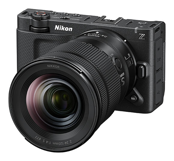 A black Nikon Z camera with a Nikkor Z 24-120mm f/4 S lens attached, shown against a white background.