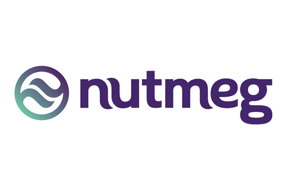 Nutmeg logo featuring a circular wave icon and lowercase purple text.