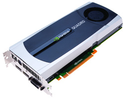 A silver and black NVIDIA Quadro graphics card shown at an angle against a white background.