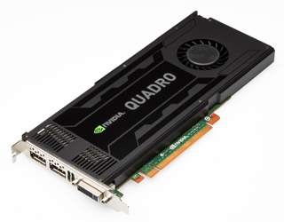 An NVIDIA Quadro graphics card with a black shroud and a single cooling fan.