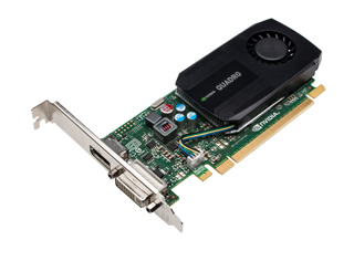 An NVIDIA Quadro graphics card with a black cooling fan and a green circuit board.