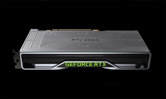 A silver GeForce RTX 2060 graphics card against a black background.